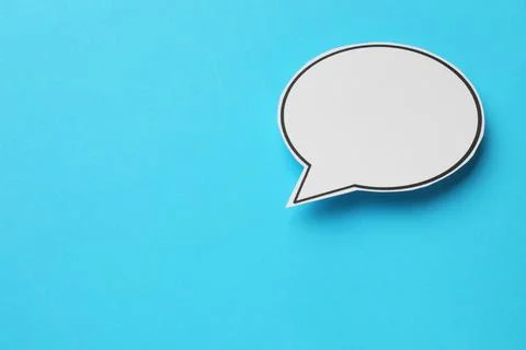 Blank speech bubble on light blue background, top view. Space for text Stock Photos