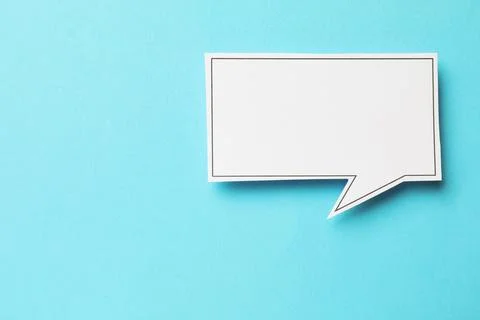 Blank speech bubble on light blue background, top view. Space for text Stock Photos