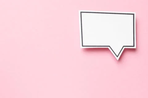 Blank speech bubble on light pink background, top view. Space for text Stock Photos