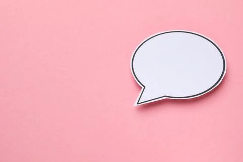Blank speech bubble on light pink background, top view. Space for text Stock Photos