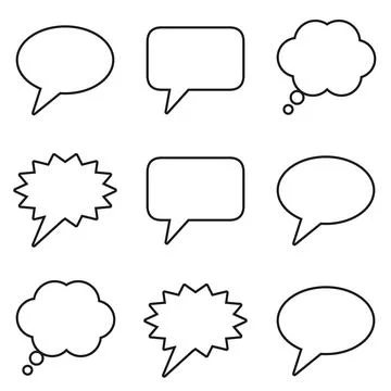 Blank speech bubble line icon set with oval, rectangular, cloud thought and Stock Illustration