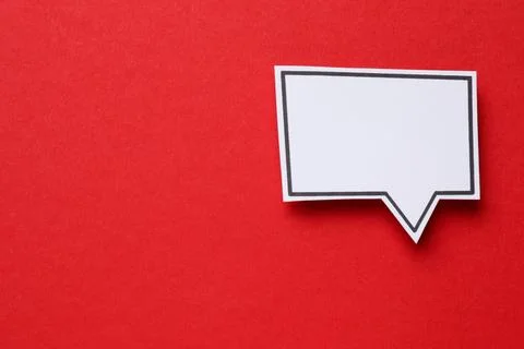 Blank speech bubble on red background, top view. Space for text Stock Photos