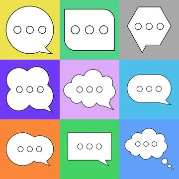 Blank speech bubble set in flat design, chatting box, message box icon. Balloon Stock Illustration