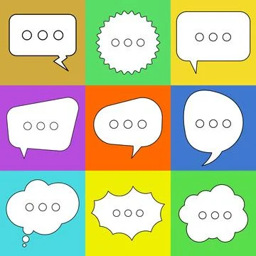 Blank speech bubble set in flat design, chatting box, message box icon. Balloon Stock Illustration