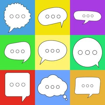 Blank speech bubble set in flat design, chatting box, message box icon. Balloon Stock Illustration