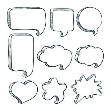 Blank speech bubbles frames with copy space. Vector sketch illustration. Hand Stock Illustration