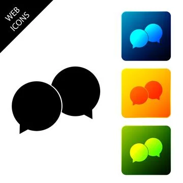 Blank speech bubbles icon isolated. Set icons colorful square buttons. Vector Ilustração Stock
