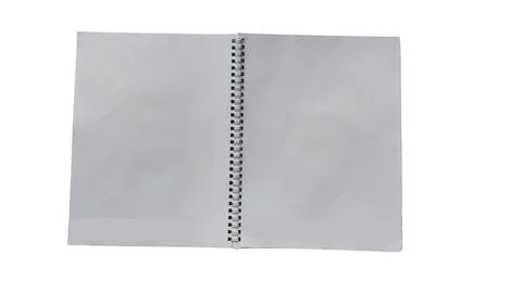 Blank spiral bound notebook page open on white Stock Illustration