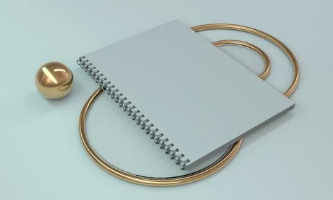Blank spiral notebook on light background. Template for your design. 3D Stock Illustration