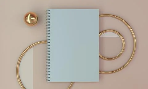 Blank spiral notebook on light background. Template for your design. 3D 스톡 일러스트