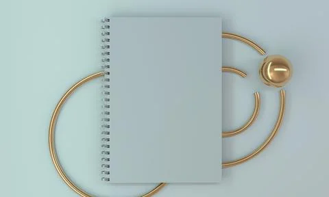 Blank spiral notebook on light background. Template for your design. 3D Stock Illustration