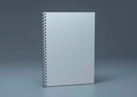 Blank spiral notebook on a light blue background. Template for your design. 3D Stock Illustration