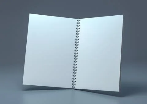 Blank spiral notebook on a light blue background. Template for your design. 3D Illustrazione stock