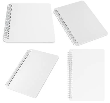 Blank Spiral Notebook Mockup, Multiple Angles. 3D Rendering Stock Illustration