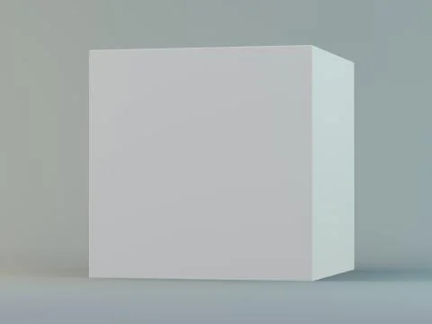 Blank square box on white background with reflection. 3D Stock Illustration