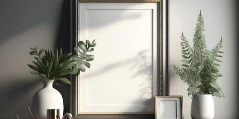 Blank square frame mockup for artwork or print on white or gray wall with Stock-Fotos