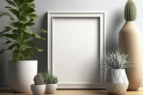 Blank square frame mockup for artwork or print on white or gray wall with Stock Photos