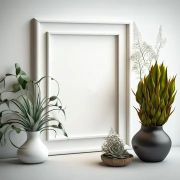Blank square frame mockup for artwork or print on white or gray wall with Stock Photos