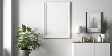 Blank square frame mockup for artwork or print on white or gray wall with Stock-Fotos