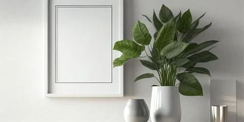 Blank square frame mockup for artwork or print on white or gray wall with Stock-Fotos