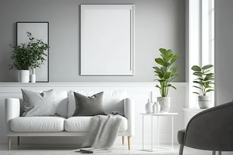 Blank square frame mockup for artwork or print on white or gray wall with Foto stock