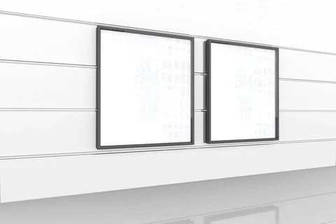 Blank square frames with dark bezels are being displayed in flat design gallery, Stock Illustration