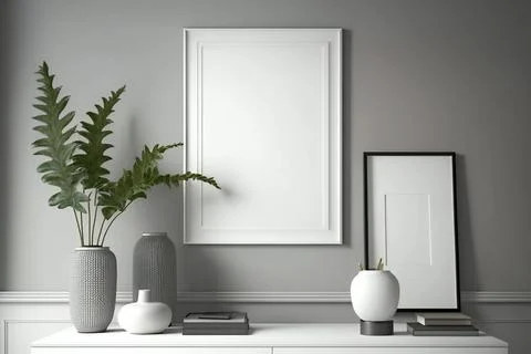 Blank square two frames mockup for artwork or print on white or gray wall with Foto stock