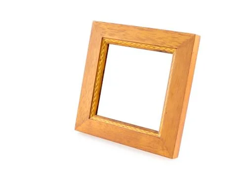 Blank Square wood frame in perspective view on isolated white background Stock Photos