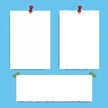 Blank squared notepad pages and pin. Note paper stuck with red pin. Stock Photos