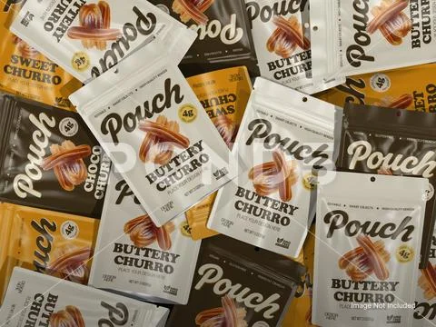 Blank Stacked Pouch Mockup Top View Snack Packaging Display 3D Rendering PSD Template