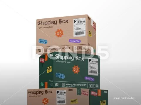 Blank Stacked Shipping Boxes Mockup with Labels and Stickers 3D Render PSD Template