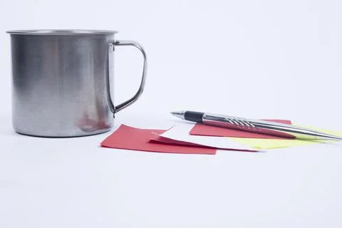 Blank Sticky Note With Laundry Clip Stack Of Colorful Paper Pen Placed On Table. Stock Photos