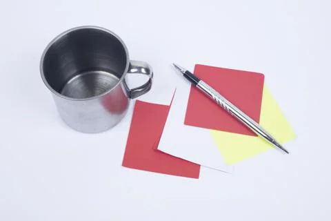 Blank Sticky Note With Laundry Clip Stack Of Colorful Paper Pen Placed On Table. Stock Photos