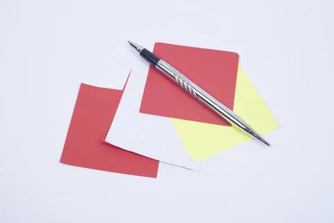 Blank Sticky Note With Laundry Clip Stack Of Colorful Paper Pen Placed On Table. Stock Photos