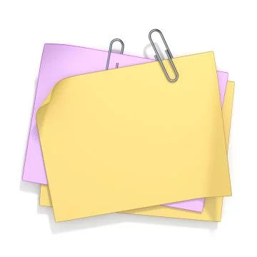 Blank sticky note with paperclip 3D Illustrazione stock