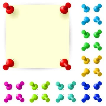 Blank sticky note with red pushpin on white background Stock Illustration