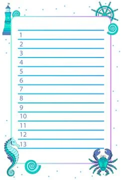 Blank striped paper notes for writing messages with marine theme background Stock Illustration