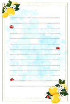 Blank striped paper notes for writing messages with lemons background Stock Illustration