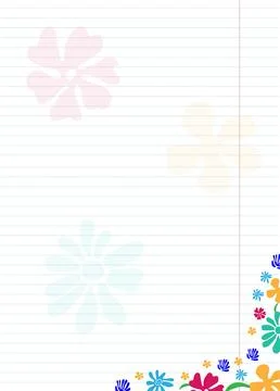 Blank striped sheet with hand-drawn colorful silhouettes of flowers Stock Illustration