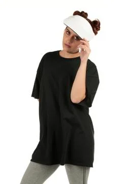 Blank t-shirt mock-up - Cool streetwear fashion girl ready for your design Stock Photos
