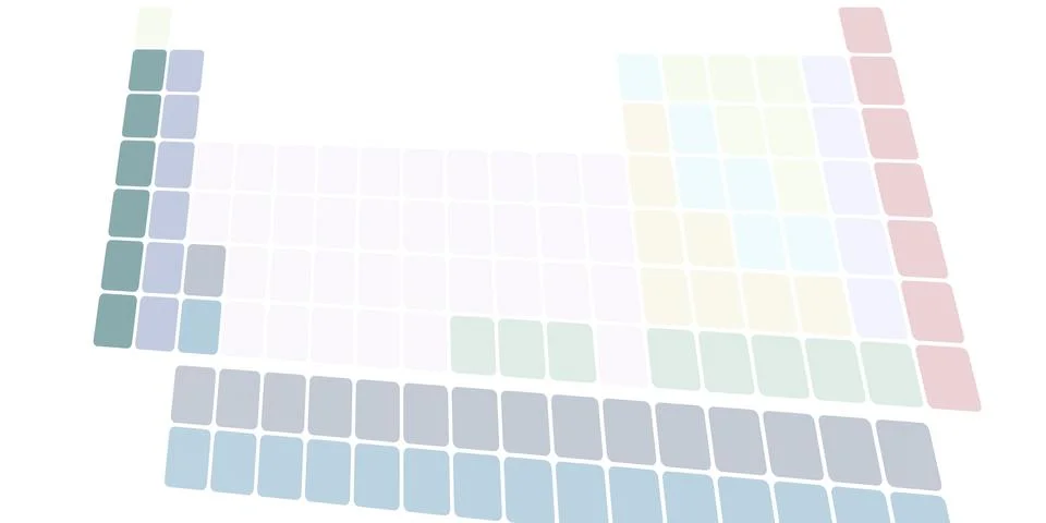 Blank table of elements with color codes - physics and chemistry illustration Stock Illustration