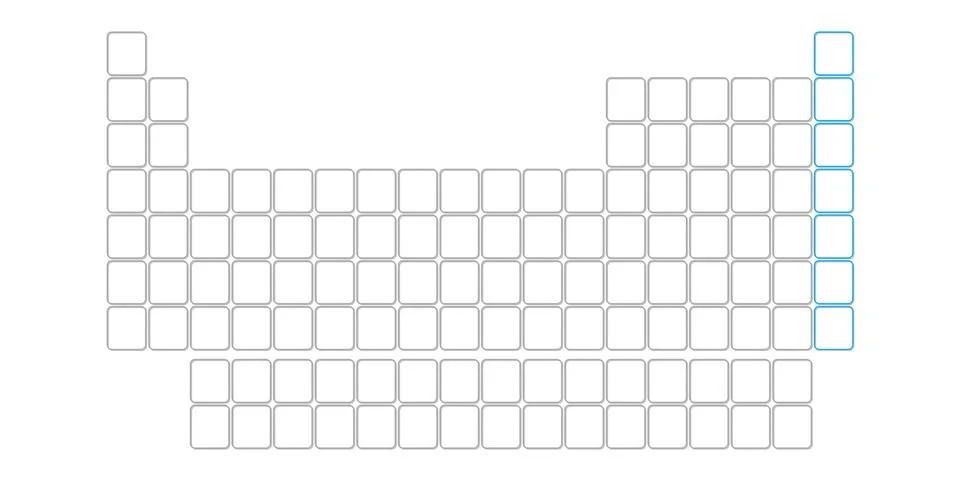 Blank table of elements with color codes - physics and chemistry illustration Illustrazione stock