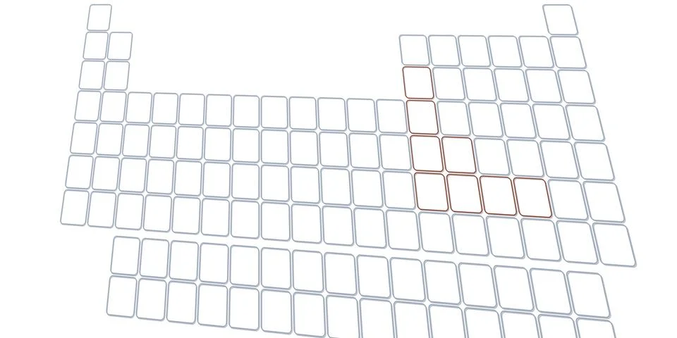 Blank table of elements with color codes - physics and chemistry illustration Stock Illustration