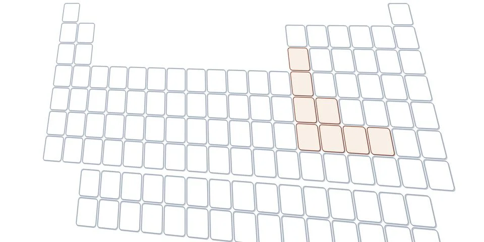 Blank table of elements with color codes - physics and chemistry illustration Illustrazione stock