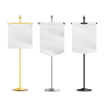 Blank Table Flags. Clean Mockup Isolated On White Background. Empty Flags Illustrazione stock