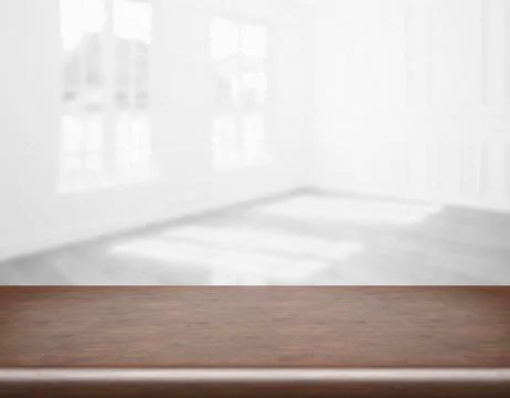 Blank table top in front of blurry room - Illustration Illustrazione stock