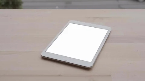 Blank Tablet Computer Screen, White Communication Table Desk Technology Device Stock Footage 107430755