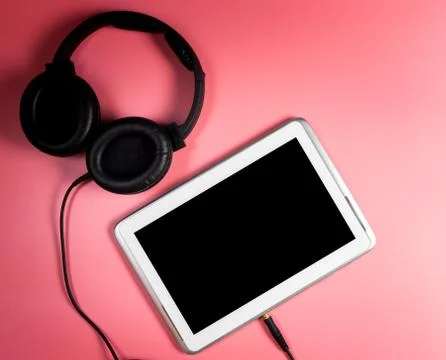 Blank Tablet Screen for Music application with headphone Stock Photos