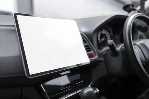 Blank tablet screen in a self-driving Stock Photos