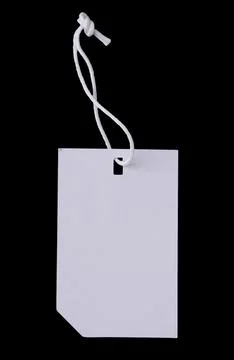 Blank Tag with White String isolated on black background Stock Photos